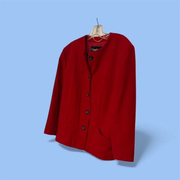 VINTAGE LOUIS FERAUD LIPSTICK RED CASHMERE/WOOL JACKET BLAZER SZ 12 - Picture 1 of 4